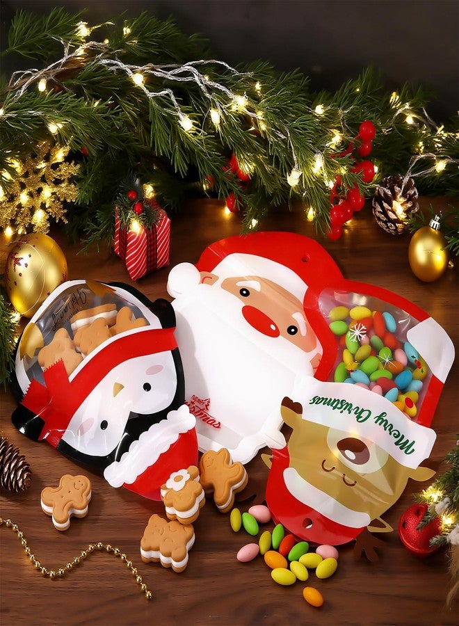 Resurhang 60 Pcs Christmas Treat Bags Candy Zipper Cute Reindeer Penguin Santa Claus Food Goodie Gifts Bags Resealable Christmas Snack Candy Containers with Handle for Xmas Party Supplies - Image 4